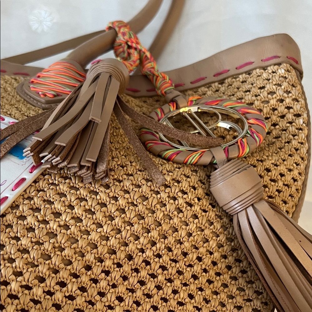 henri bendel Brown Woven Tote with Colorful Beach Patch Accents - Picture 4 of 15